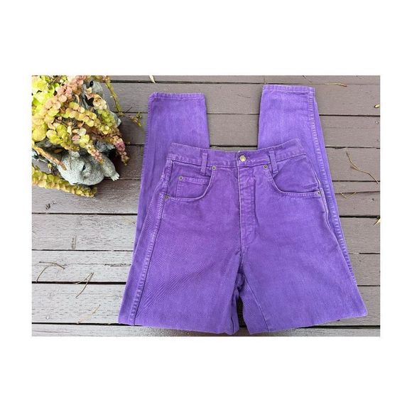 80s 90s Platoon Purple Denim High Waist Tapered Cotton Velvet Sz 5 - Picture 15 of 15